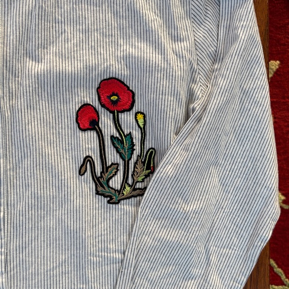 Sam Edelman Pin Striped Shirt Dress or Nightshirt with Floral Embroidery Large - Picture 4 of 9